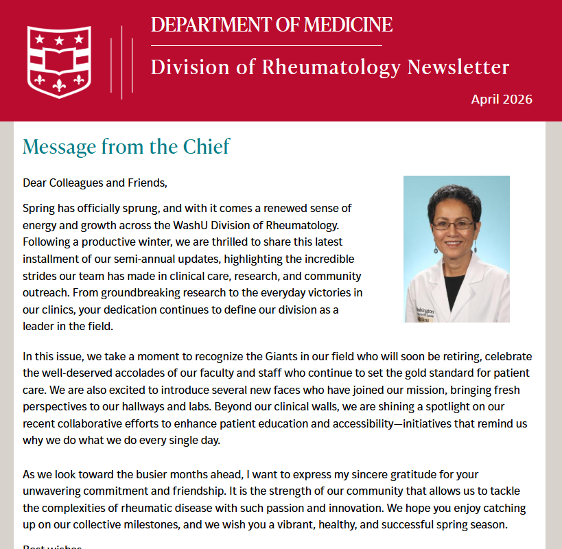 Division of Rheumatology Newsletter April 2026